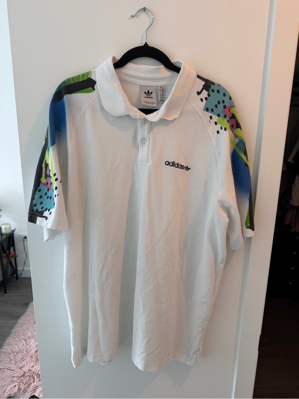 Adidas Originals White Graphic Sleeve Polo Shirt Retro